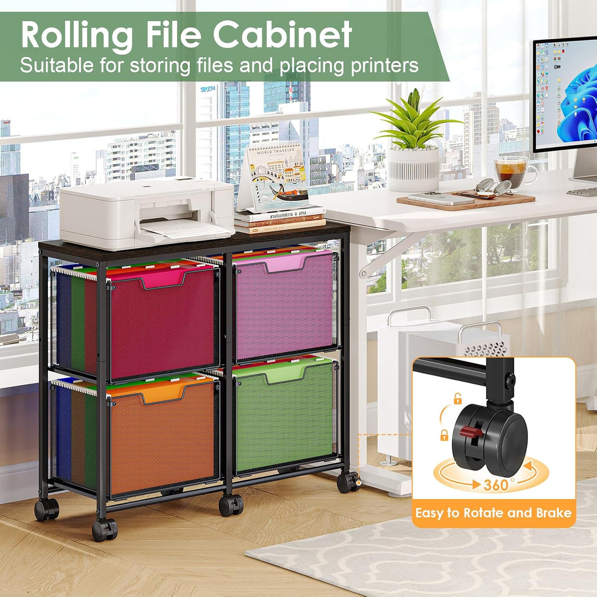 Sbanmao 4 Drawer Lateral File Cabinet, Mobile Filing Cabinet, Printer Stand with Wheels Under Desk Storage Office Storage Cabinet Fits Letter Size for Home Office, Black - Field & Nook