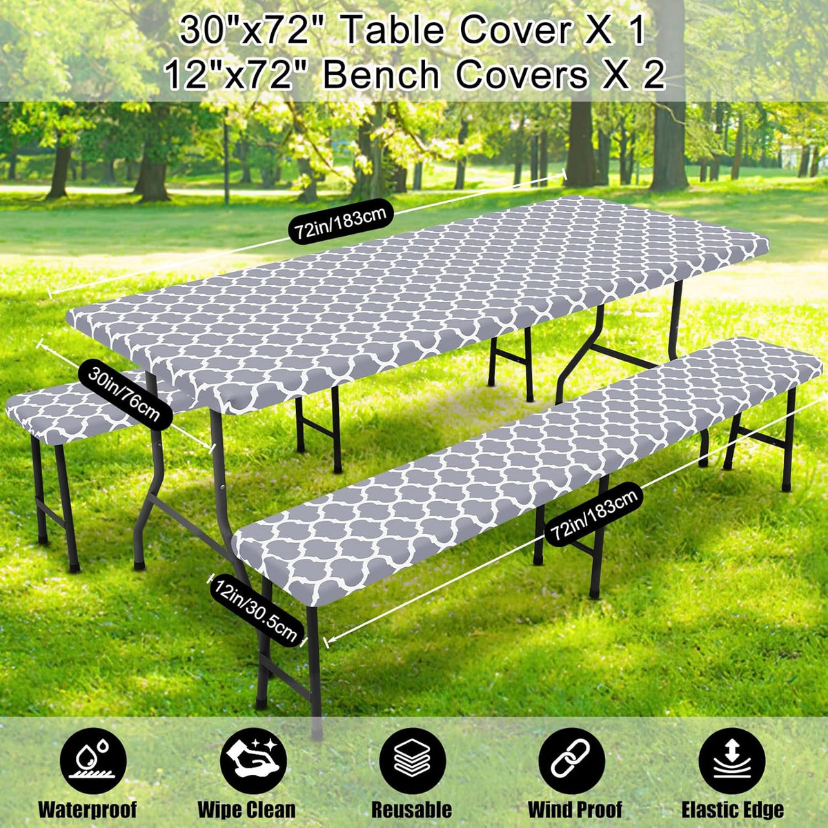 Waterproof Picnic Table and Bench Cover Set – Elastic Fit