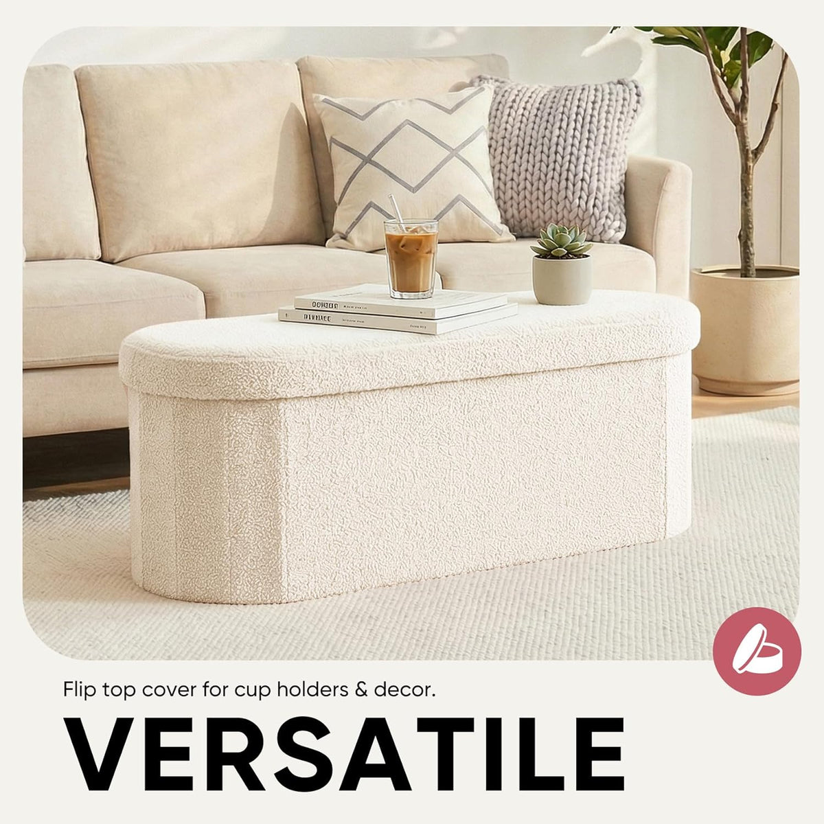 Folding Storage Ottoman Bench – 43-Inch Soft Sherpa Seat