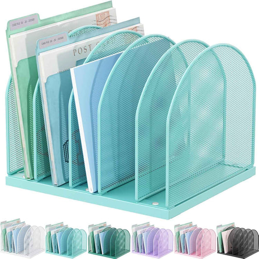 gianotter Desktop File Organizer with 5 Compartments | Desk Organizer Paper Organizer for Desk Workspace Organizers for Office Supplies (Blue, Upright Style)