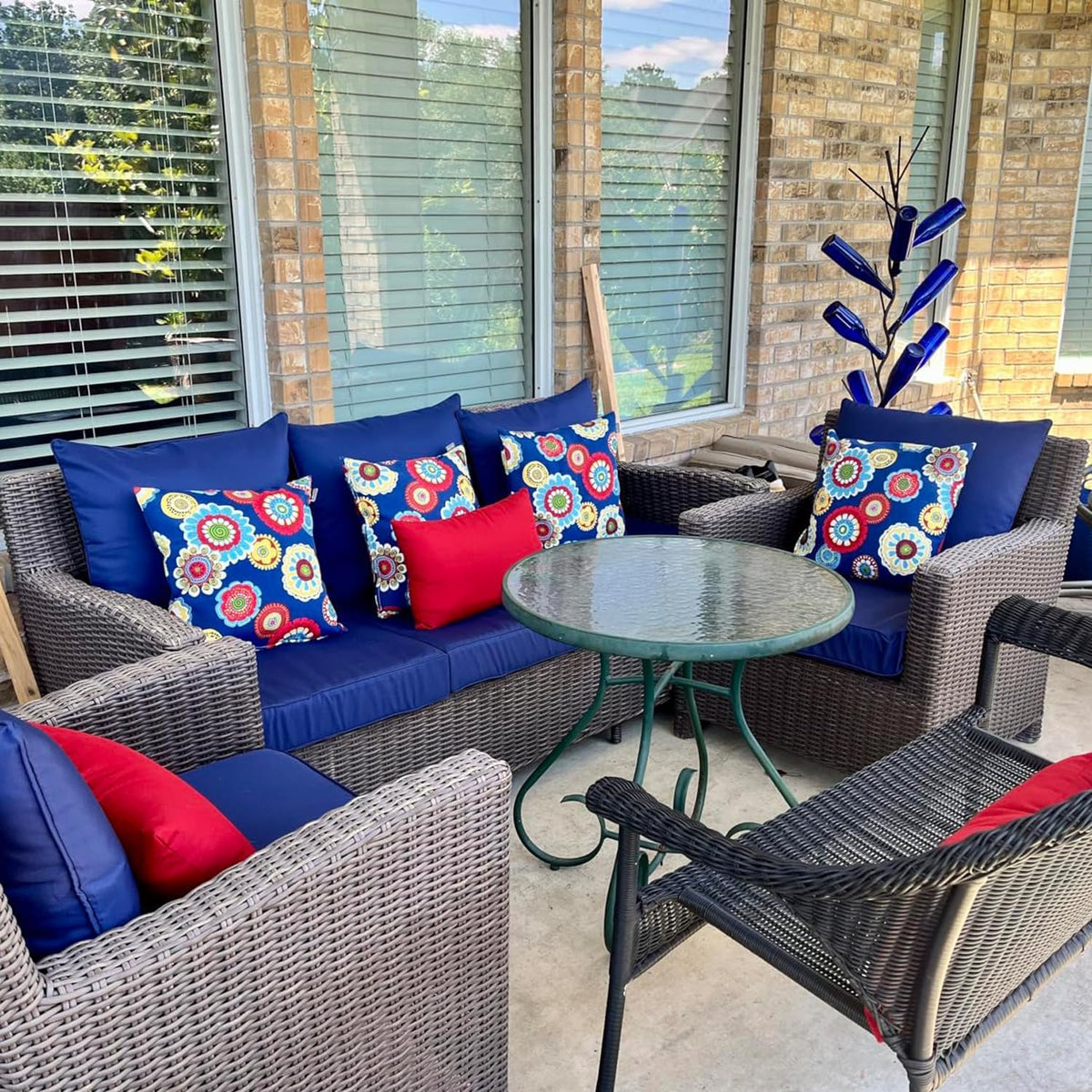 Outdoor Seat Cushion Cover Set of 4, 24 x 24 x 4 Inch, Navy | Patio Cushion Covers Replacement Waterproof Backrest and Deep Seat Cushion Covers Set for Patio Furniture