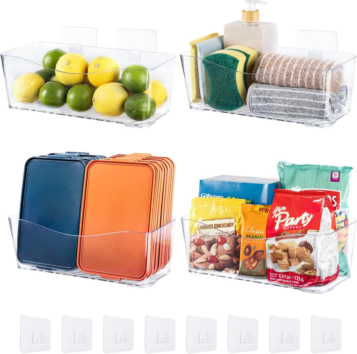 4-Pack Large Cabinet Door Organizer, 11.4" Adhesive Wall Mounted Pantry Organizers and Storage, Space Saving, Drain Bottom, No drill, Clea Storage Caddy Baskets for Kitchen, Bathroom, Under Sink - Field & Nook
