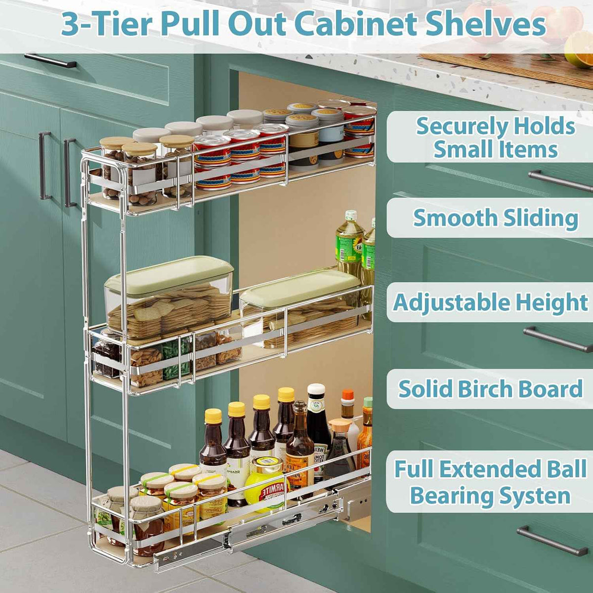 Pull Out Spice Rack Cabinet Organizer, 6" W x 20½" D