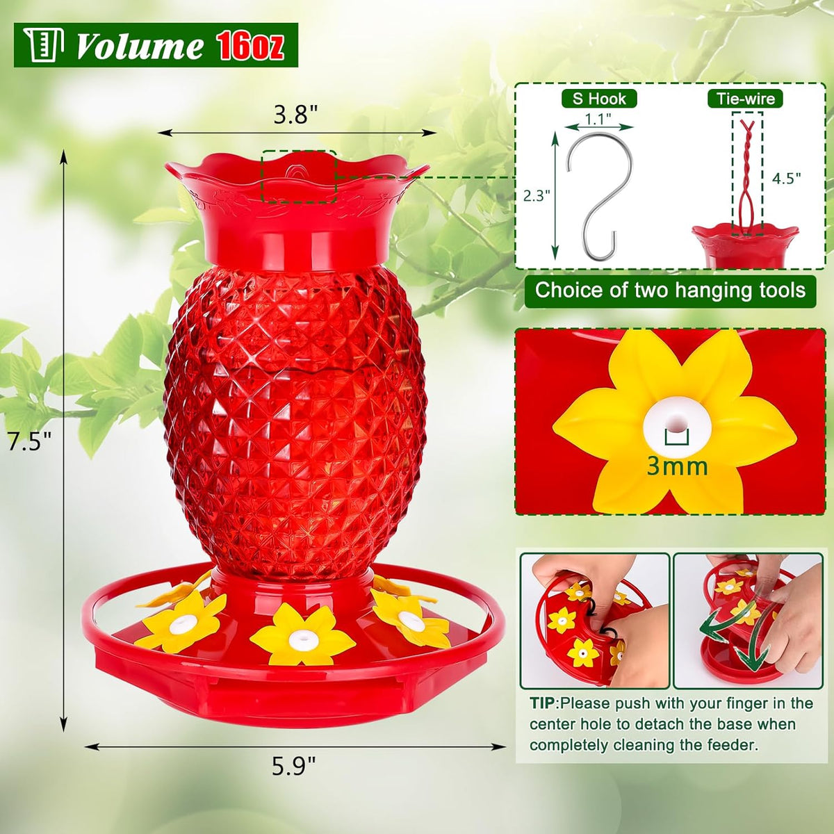 Glass Pineapple Hummingbird Feeders – 16 oz, 2 Pack