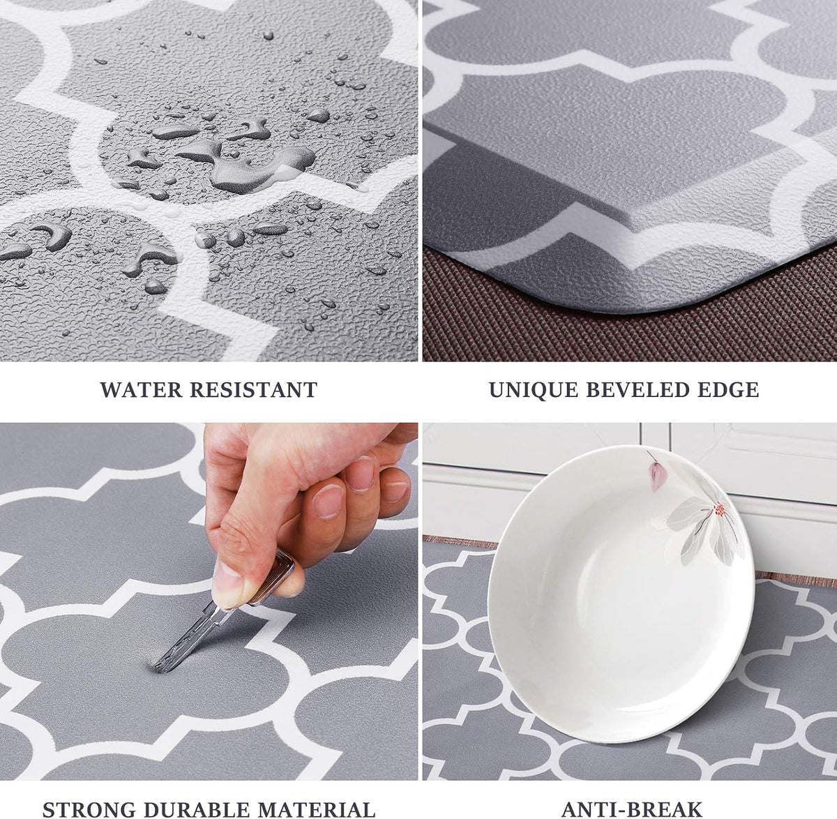 WISELIFE Kitchen Mats and Rugs Cushioned Anti-Fatigue, 17.3"x 28", Grey | Non Slip Heavy Duty PVC, Beveled Edge, Waterproof Ergonomic Comfort Mat for Kitchen, Floor, Sink, Laundry, Office