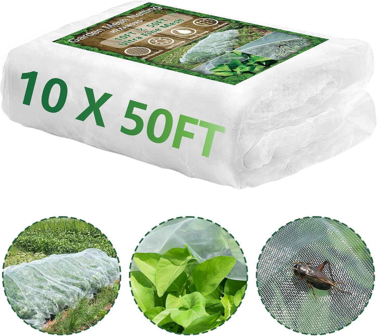 10 * 50FT Ultra Fine Garden Mesh Netting Pest Barrier, White Plant Covers for Outdoor Patio Greenhouse Crops Vegetables Fruit Flower Garden Protection, Row Covers Fabric Screen Insect Bug Bird Netting