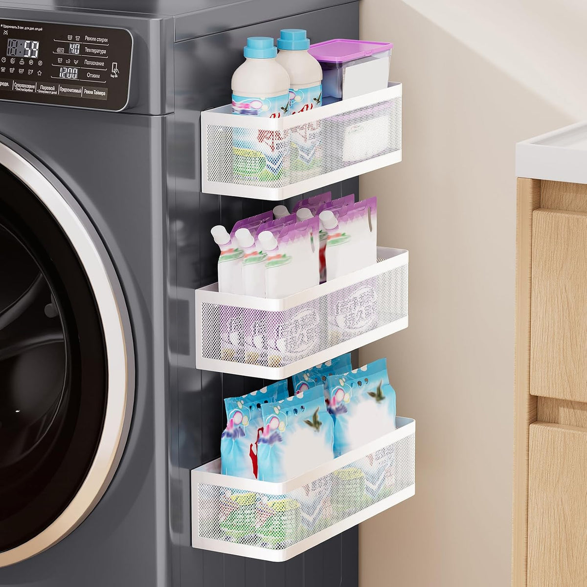 White 3-Piece Magnetic Laundry Storage Basket Set - Field & Nook
