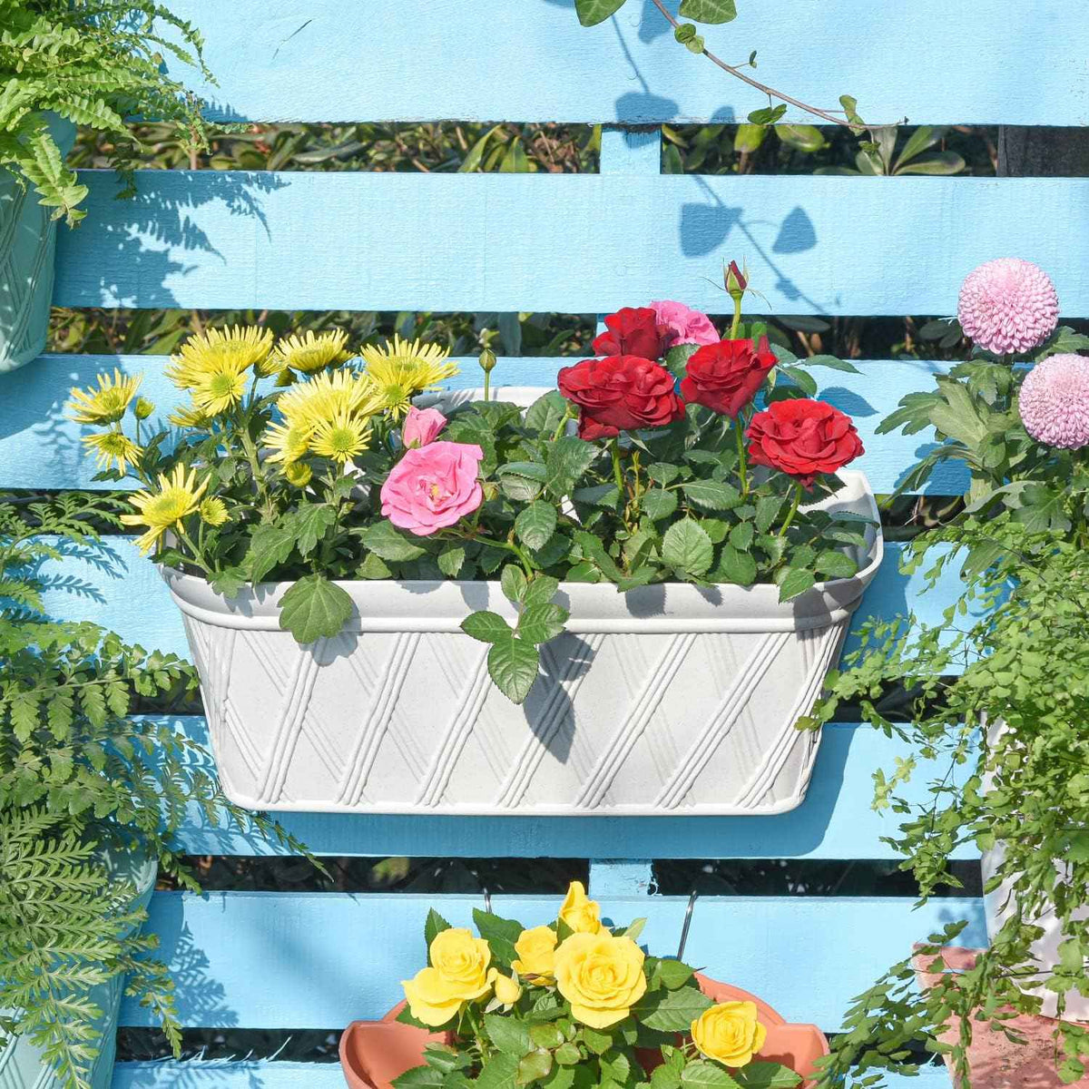 Sungmor 3 Pack Wall Hanging Planters, 16.5 Inch Railing Fence Hanging Flower Pots, Thickened Plastic Water Storage Plant Pot, Indoor Outdoor Garden Balcony Decor, Light Grey Large Plant Basket