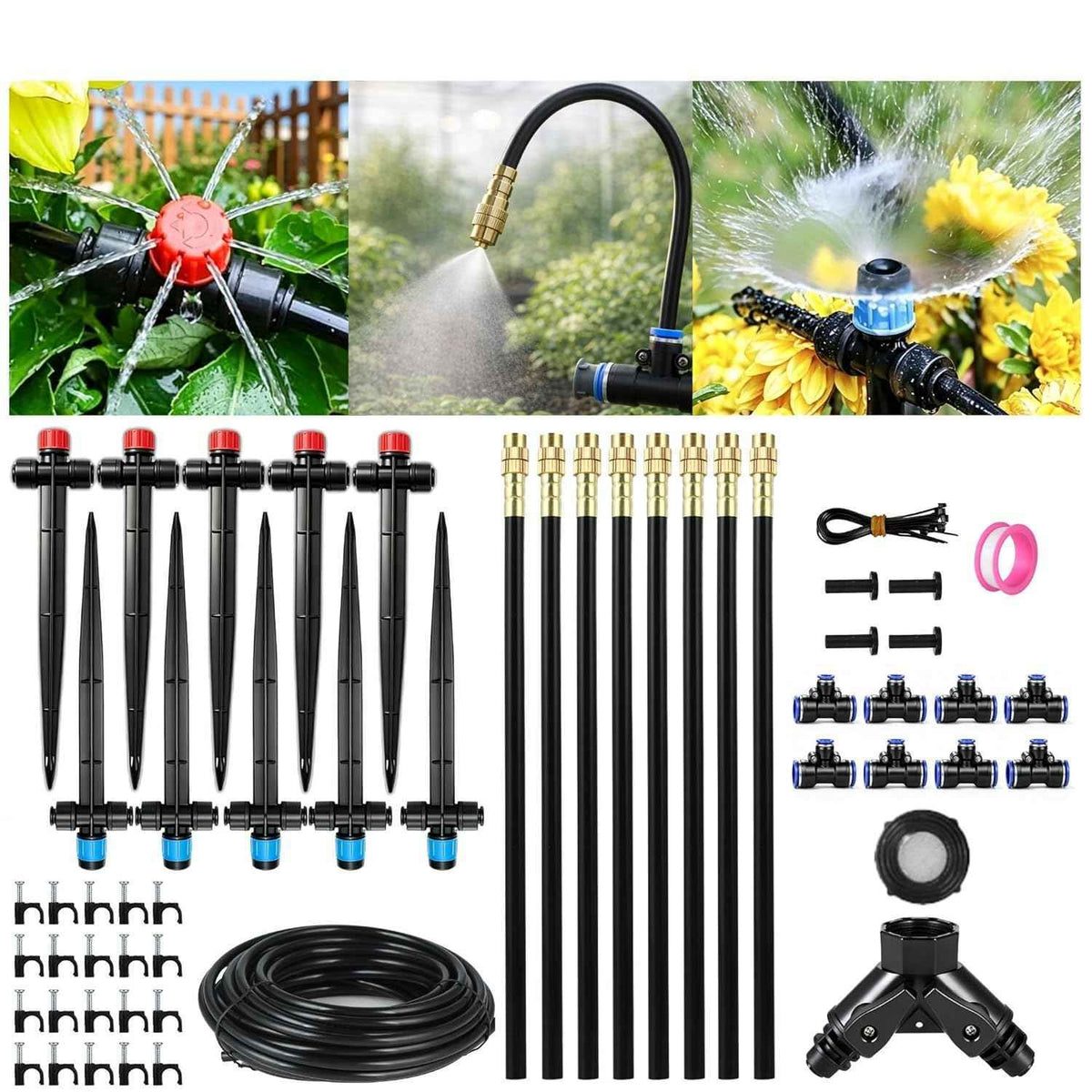 120FT Drip Irrigation System for Garden: Quick Connect PE Tubing Automatic Water Sprinkler Kit Adjustable Misting Part 1/4" Watering Hose for Outdoor Raised Bed Plants Flower Yard Greenhouse
