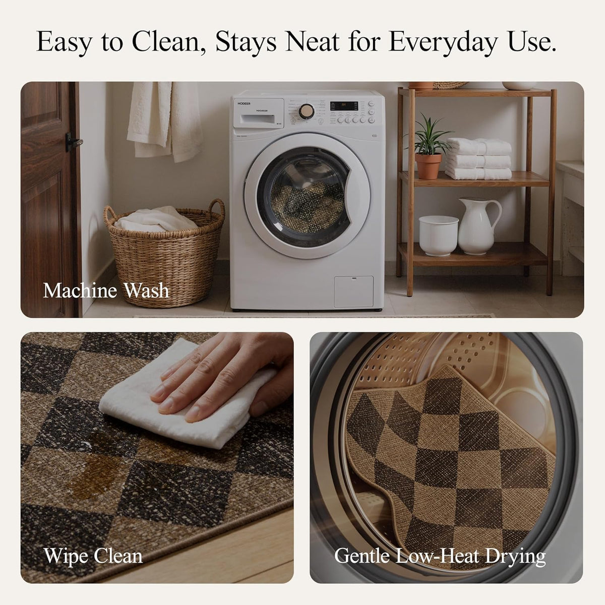 GENIMO Kitchen Rugs Non Slip Washable, Absorbent Kitchen Mats for Floor, Cushioned Comfort Standing Kitchen Runner Rug for Sink, Office, Laundry, Entryway, Home, 17.3"x59"+17.3"x30", Brown Diamond