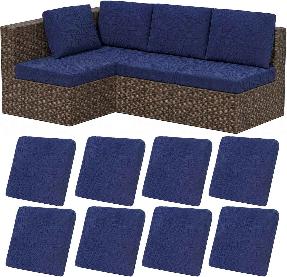 HEBE Outdoor Cushion Covers 8 Pcs, Stretch Patio Sofa Couch Cushion Cover | Waterproof Outdoor Couch Slipcovers Replacement, Washable Reusable Chair Seat Cushion Cover for Patio Furniture Protector