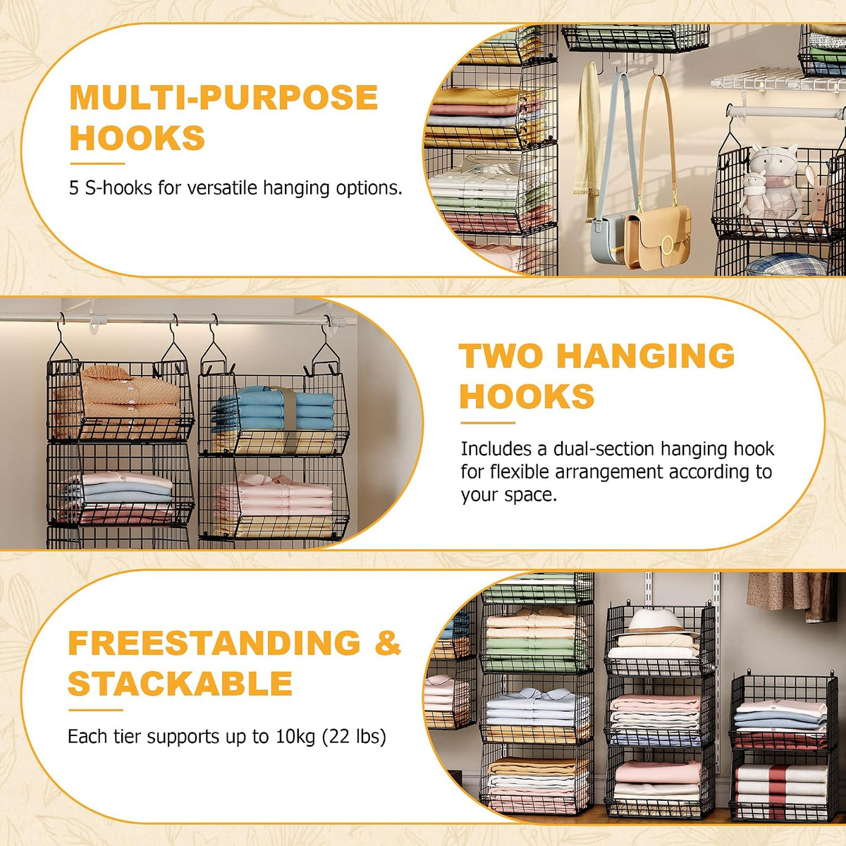 3-Tier Hanging Closet Organizer - Field & Nook