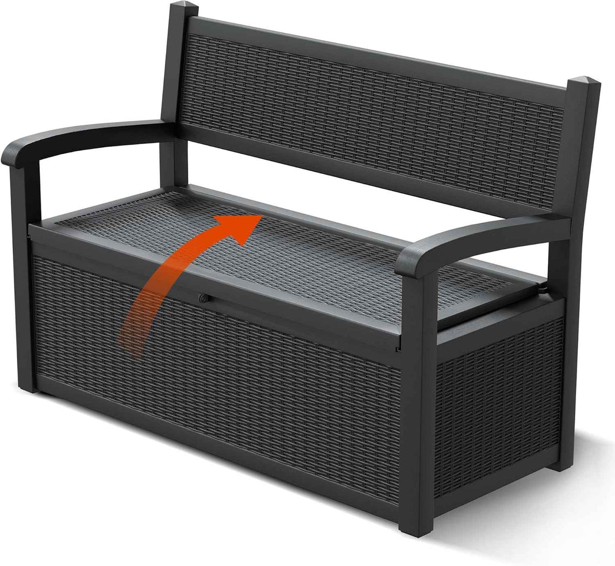 80 Gallon Outdoor Storage Box, Resin Patio Furniture with Armrest, Lockable Deck Box with Waterproof and UV Resistant for Patio Cushions, Garden Tools and Pool Supplies, Black