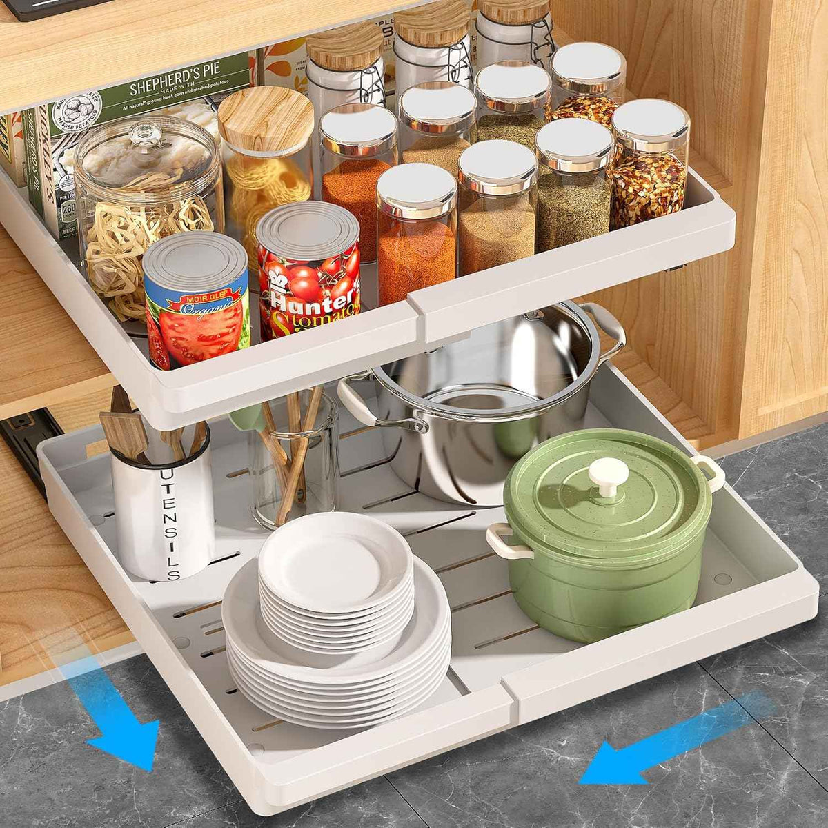 DOMNIU Pull Out Cabinet Organizers, White, 2 Pack