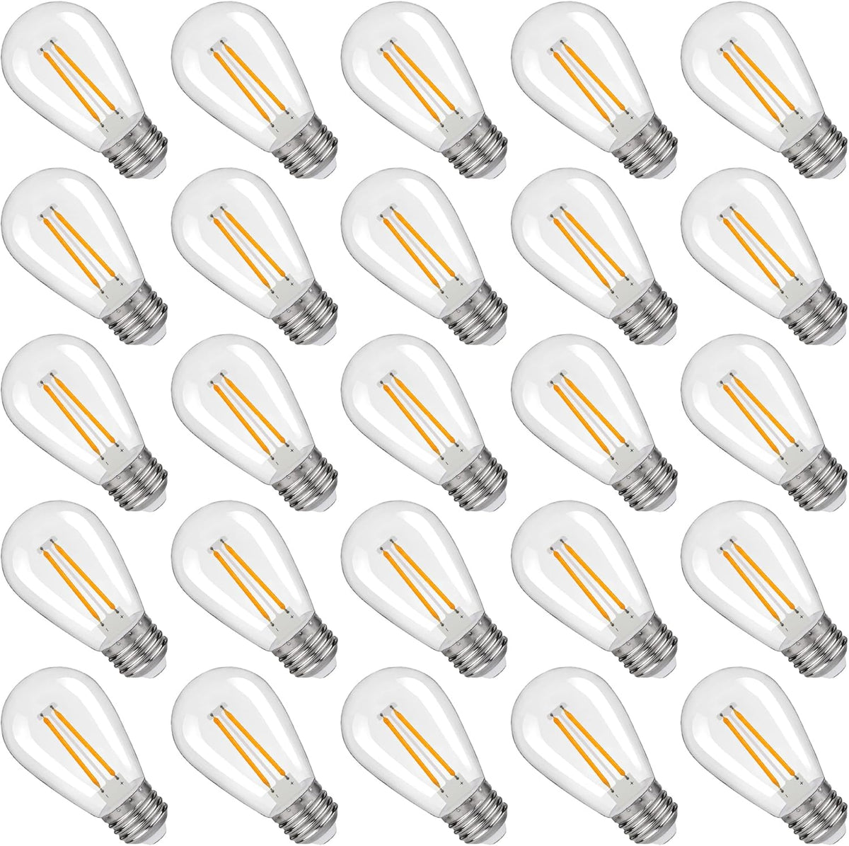 S14 Replacement LED Light Bulbs, Shatterproof & Waterproof 2W S14 LED Bulbs, Outdoor String Lights , E26 Base Patio Edison LED Light Bulbs, Warm White 2200K Plastic 150ML Non-Dimmable 25 Pack
