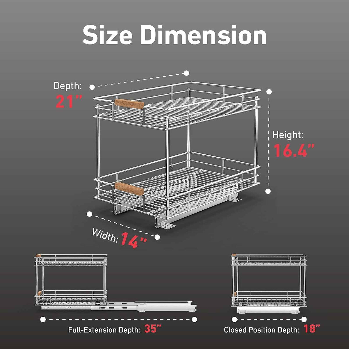 Mount Walker Pull Out Cabinet Organizer, 14" W x 21" D
