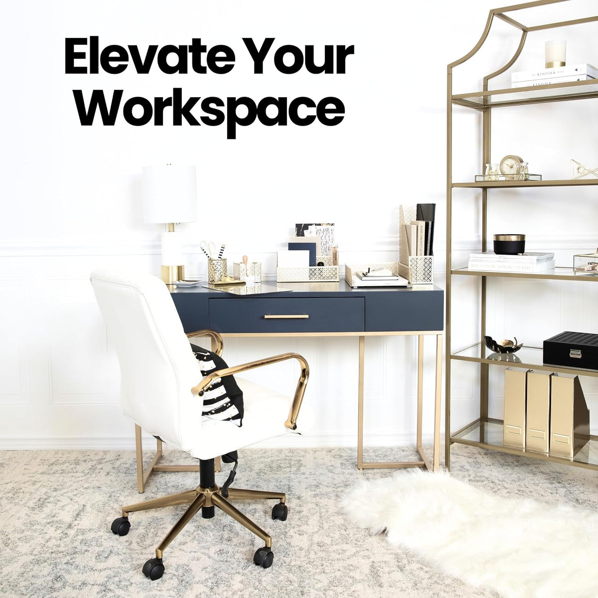BLU MONACO | Gold Desk Organizer Set with Mail Sorter, Sticky Note Holder, Pen Cup, Magazine Holder, Letter Tray & Business Card Holder | Stylish Desk Accessories for Women & Home Office Décor - Field & Nook