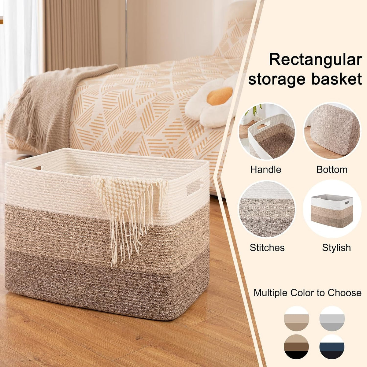 Extra-Large Woven Blanket Basket – 108-Liter Cotton Rope Storage