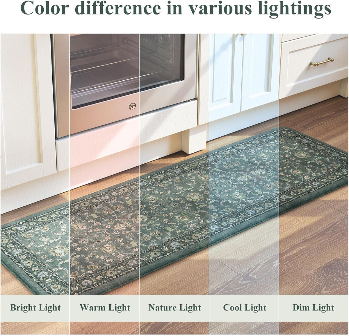KIMODE Kitchen Mats for Floor Cushioned Anti Fatigue,Kitchen Rugs Sets of 2 | 17.3"x47"+ 17.3"x29",Dark Green,Vintage Kitchen Rug Non Slip,Memory Foam Carpet for Laundry Office Home Decor