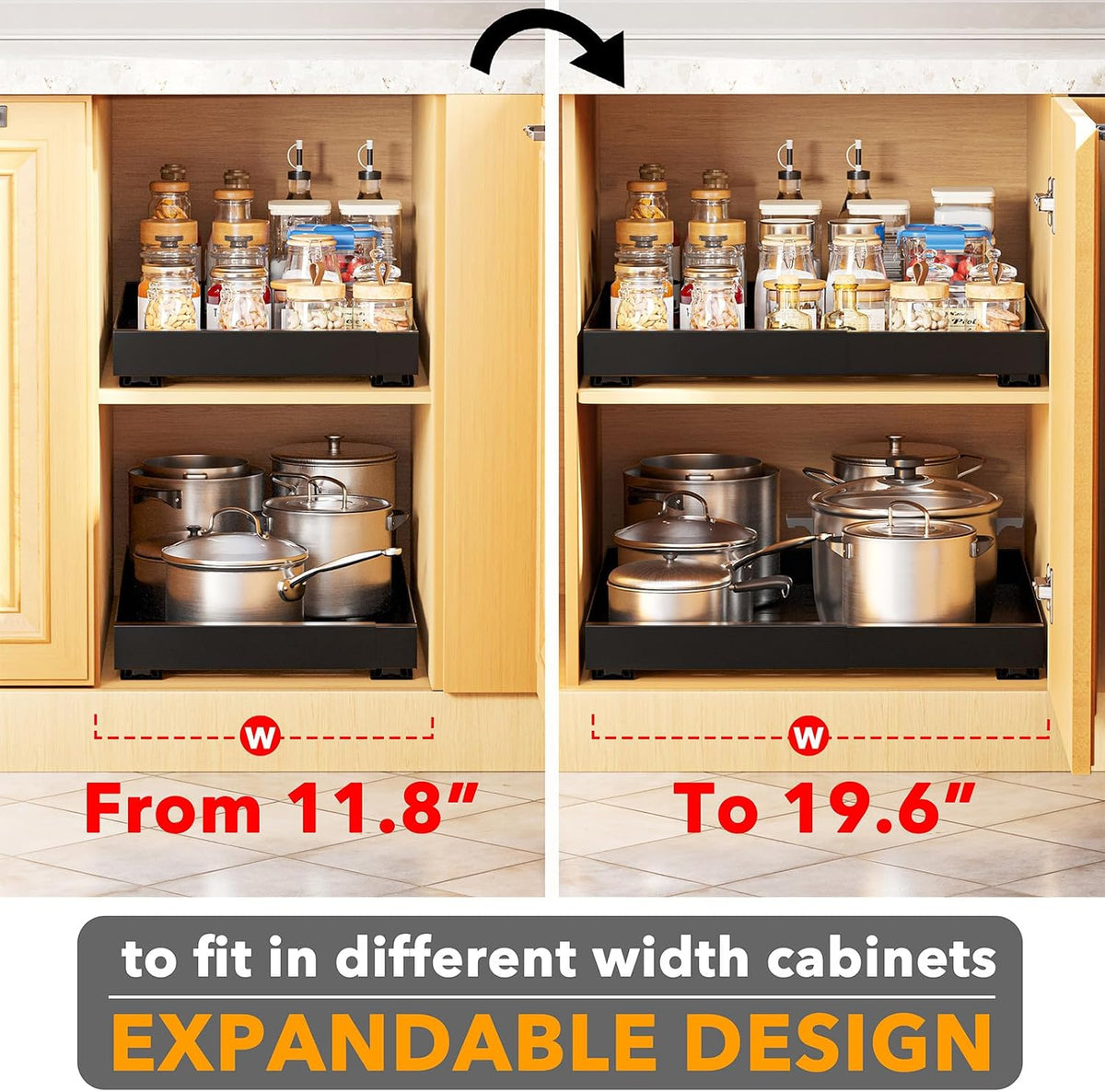 SpaceAid Pull Out Cabinet Organizer, 1 Pack, 11.8"-19.6"
