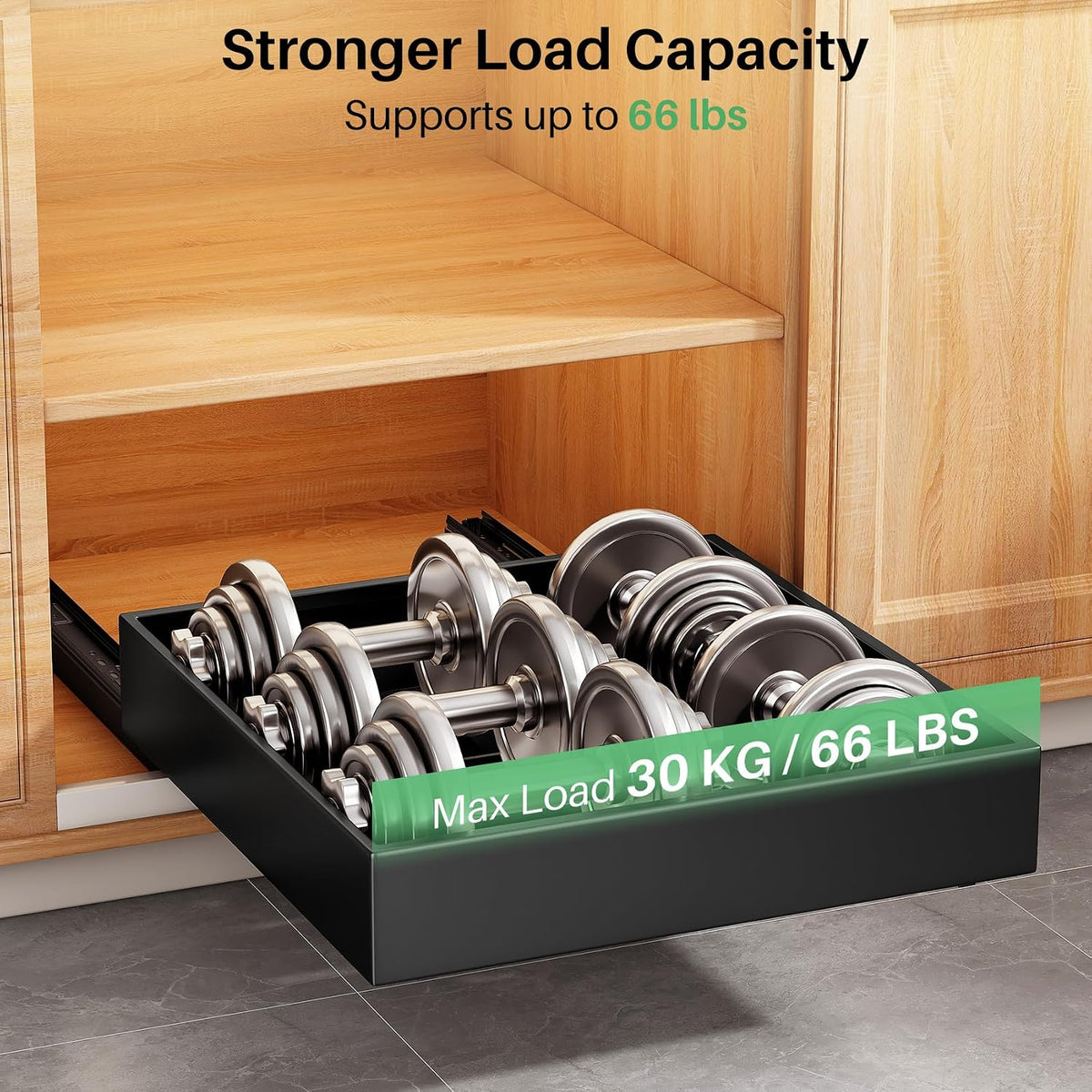 Pull out Cabinet Organizer, 21"Deep, 11.8"Wide Full-Extension Heavy Duty Slide out Drawers with Nano Adhesive, Roll Out Shelves Sliding Cabinet for Kitchen, Bathroom, Pantry,Under Sink Storage(Black) - Field & Nook