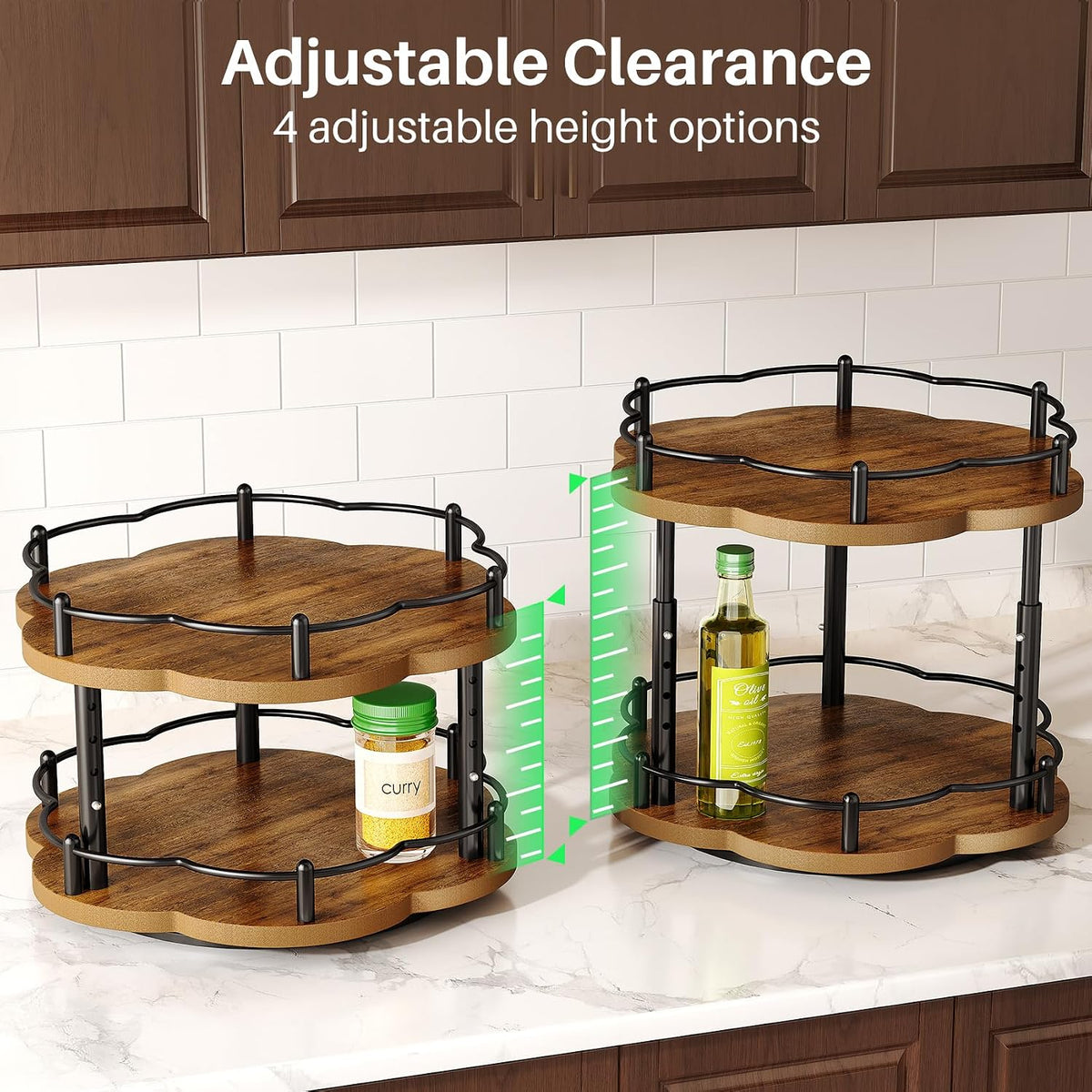 Spice Rack Lazy Susan Organizer for Cabinet, Rotating Spice Organization 2 Tier Adjustable Lazy Susan Turntable Spice Cabinet Organizer for Kitchen Countertop & Pantry, Wood 10 Inch Seasoning Storage - Field & Nook