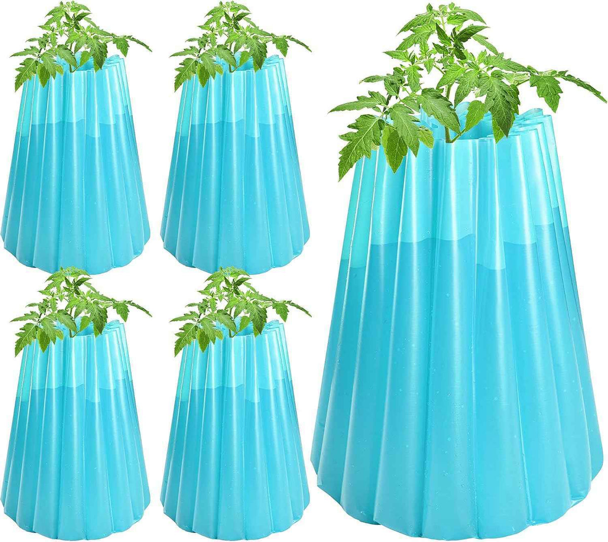 Adnee 5 Pack Water Filled Plant Protectors-19 x 17 Inch Reusable Wall of Water Plant Covers for Tomato Plants-Blue Early Season Insulating Plant Protective Cover for Outdoor Winter Freeze Protection