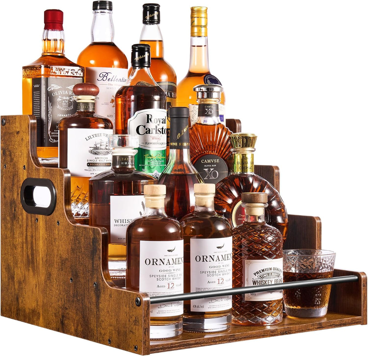YQBRAO 4-Tier Liquor Bottle Display Shelf – Rustic Brown - Field & Nook