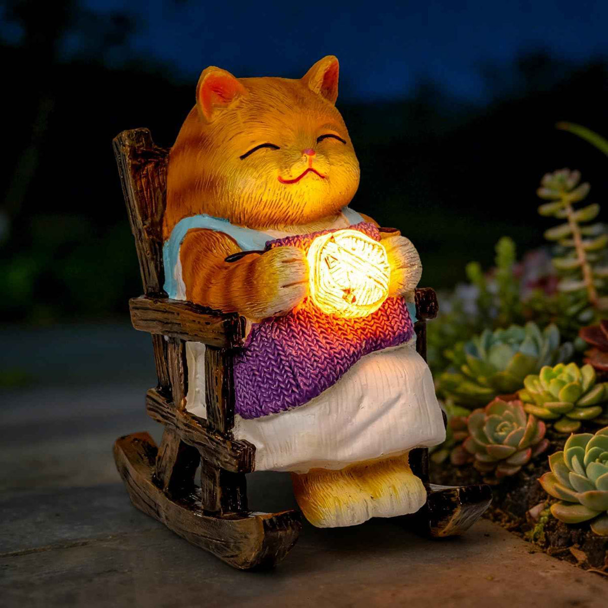 SOWSUN Miniature Cat Garden Statue Gift Outdoor Fairy Decor Figurine Lights Solar Garden Ornament, Birthday Gifts for Women Mother Mom Grandma Cat Lovers, Housewarming Porch Patio Yard Windowsill