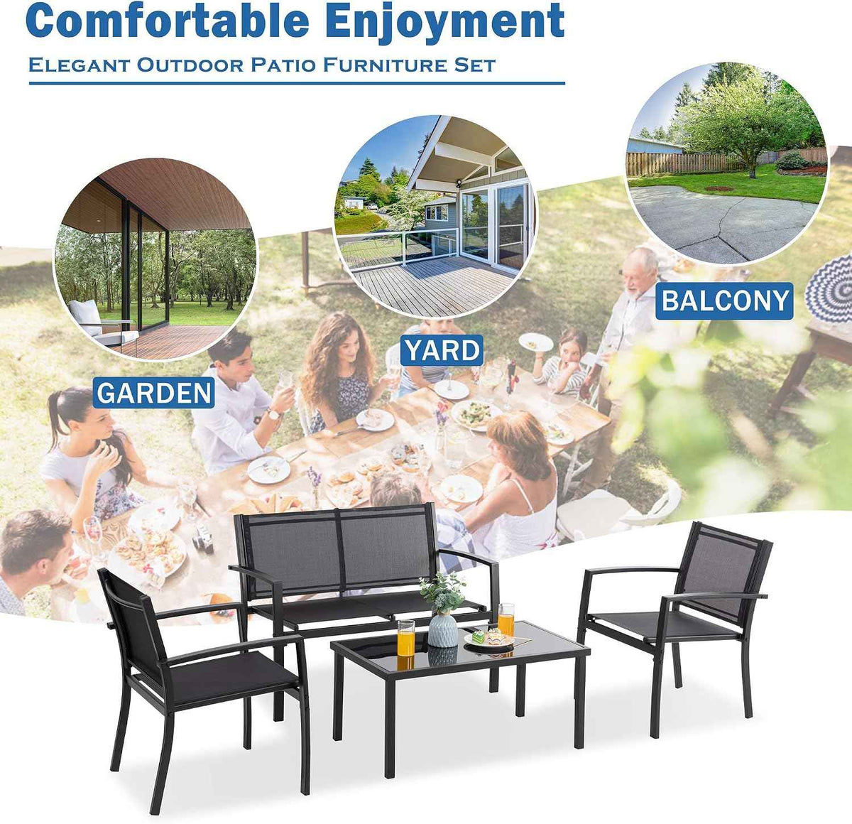 Vongrasig 4 Pieces Patio Furniture Sets,Outdoor Patio Conversation