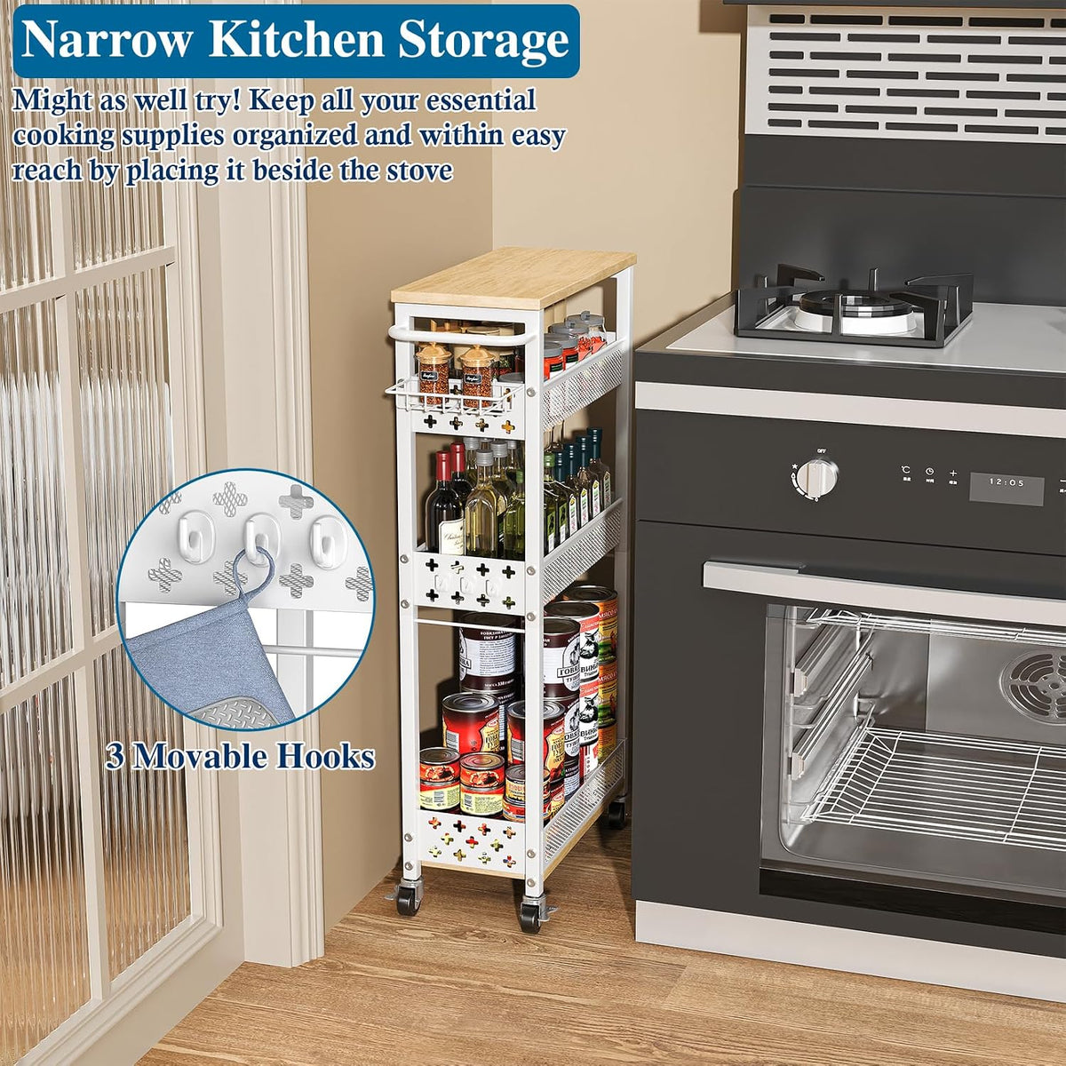Slim 4-Tier Rolling Laundry Storage Cart - Field & Nook