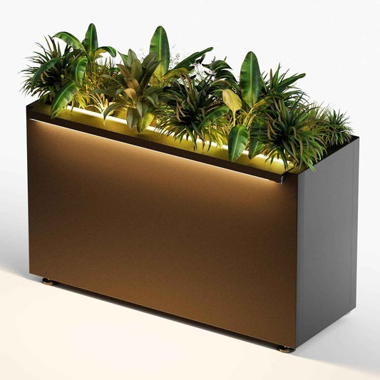 GSK 30" L Black LED Metal Planter Flower Box Vibe LED Lighting Strips ×2 Galvanized Steel Trough Shelf Grow Drainage Holes Indoor Space Rectangular Outdoor Patio Garden Decor Plant Herbs Houseplants