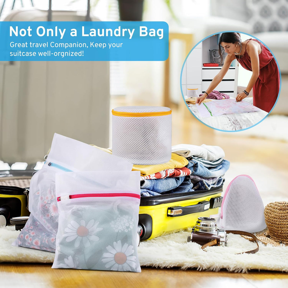 Mesh Laundry Bag Set – 7-Piece, 6 Sizes, Auto-Lock Zippers