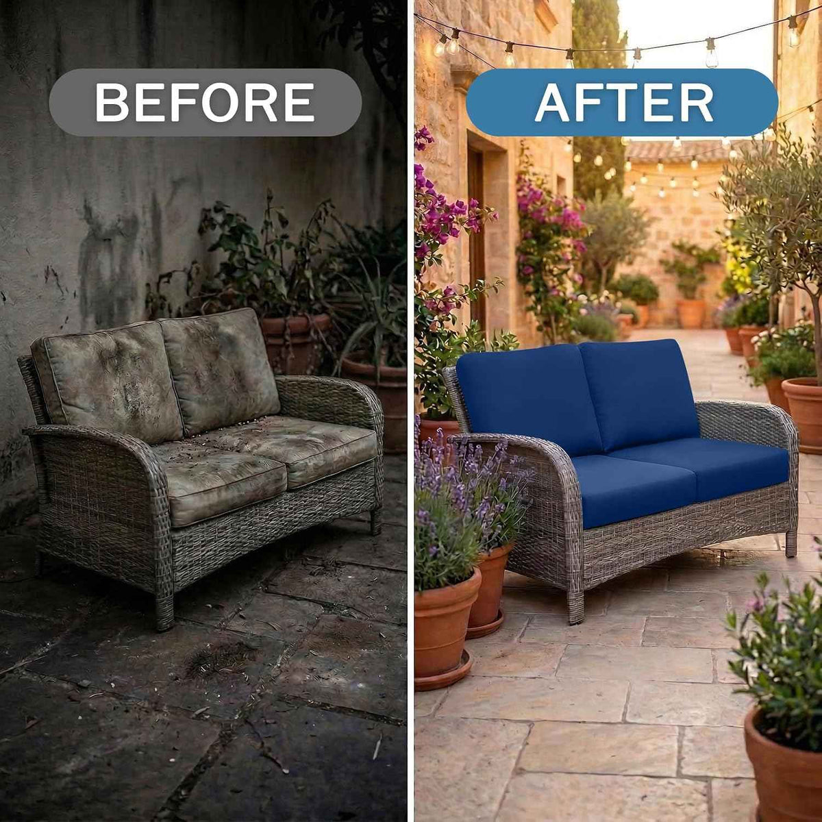 Waterproof Outdoor Cushion Covers, Stretch Patio Slipcovers | UV Resistant Coating, Stretch Fabric, Waterproof Protection, Replacement Covers, Fits Patio Furniture Cushions (12 Pieces)