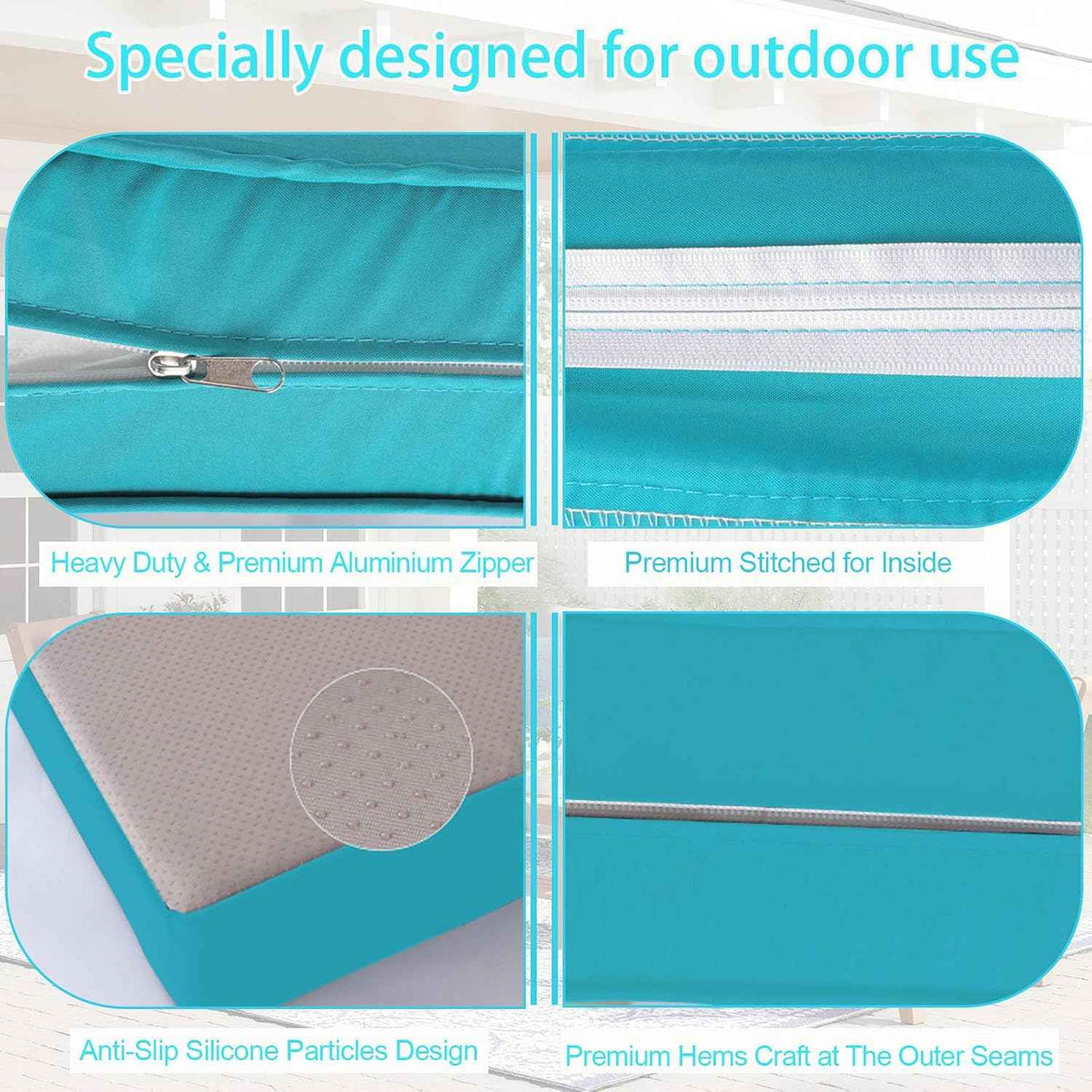Outdoor Cushion Covers for Patio Furniture, Patio Cushion Covers Replacement with Zipper, Waterproof & Fade Resistant,Only Cover (Lake Blue, 25.6Lx25.6Wx4H - Only Covers)