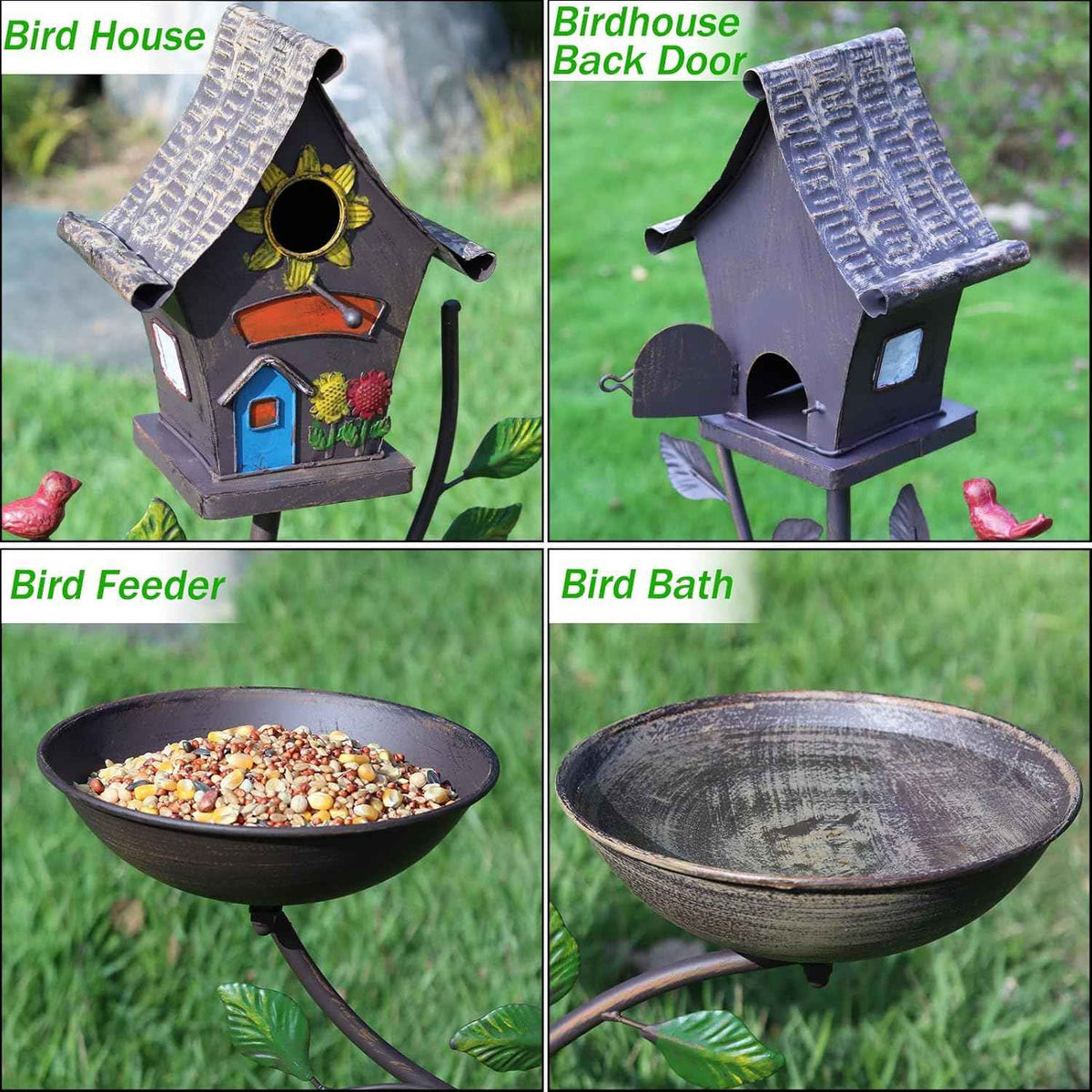36.8" H Bird Houses for Outside, Metal Bird Bath,Birdhouses for Outdoors | 3-IN-1,Freestanding with Cast Iron Base Bird Feeder, Outdoor Garden & Courtyard Decoration