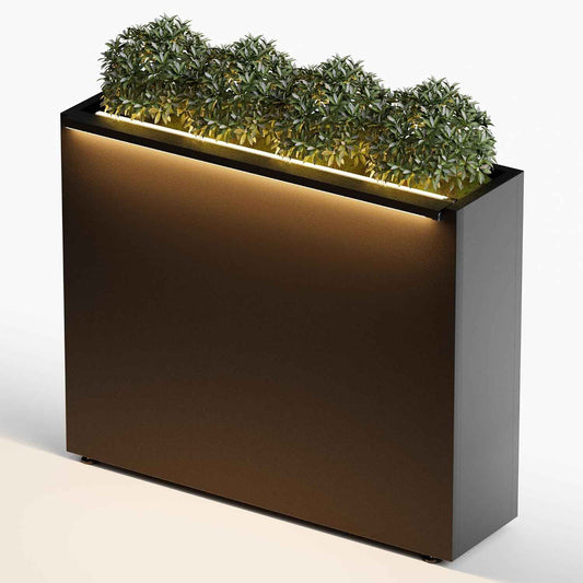 GSK Tall Light Vibe Decor 30" H×10" W×37.9" L Metal Span Planter Box LED Lighting Strips×2 Indoor Divider Rectangle Insert Tray 3 Drainage Holes Garden Plants Flower Outdoor Separation Your Space