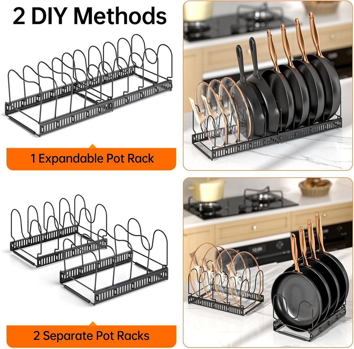 MUDEELA Expandable Pot, Pan & Lid Organizer, 10 Divider, Black