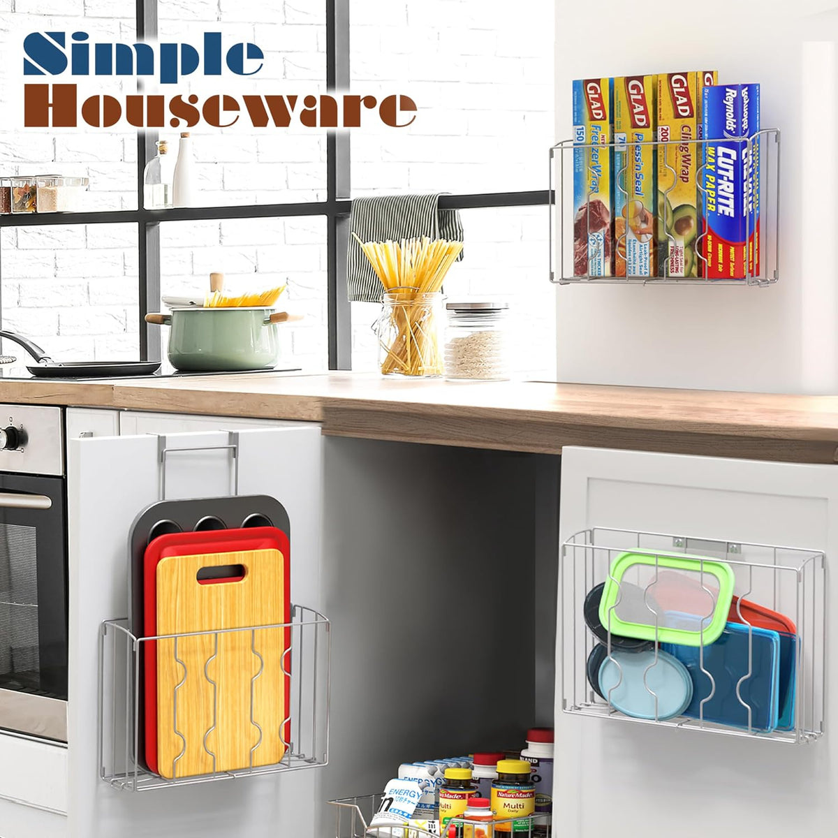 Simple Houseware Over Cabinet Door Organizer, Silver