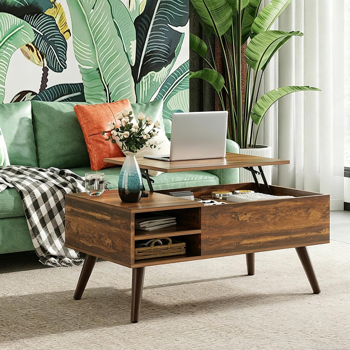 WLIVE 39.4" Lift Top Coffee Table with Hidden Storage, Brown
