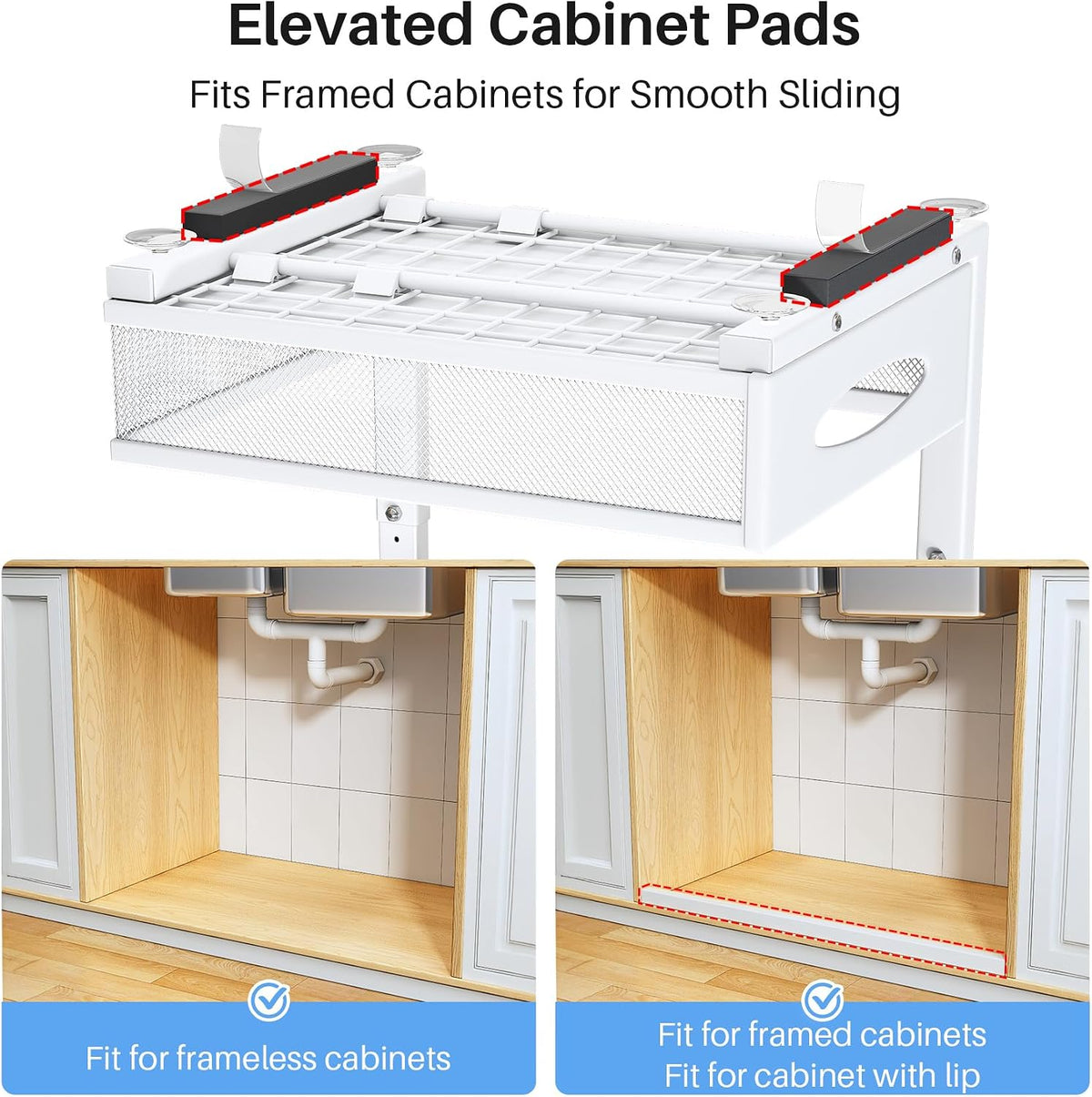 Under Sink Organizer, 2 Tier Pull Out Under Cabinet Organizer Shelf with Pad for Framed Cabinets, Metal Slide Out Under Sink Storage, Mesh Sliding Drawers for Kitchen Bathroom Laundry(White, 1 Pack) - Field & Nook