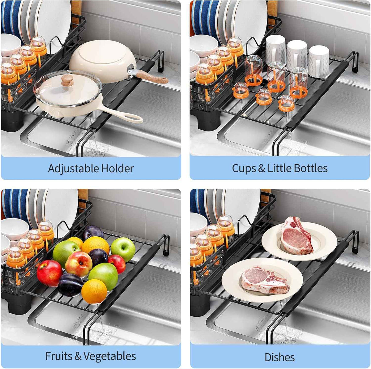 TOOLF Expandable Over-the-Sink Dish Drying Rack, 12.56"-23.97"L