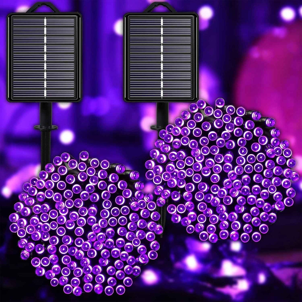 Solar String Lights for Outside, Purple Halloween Lights Outdoor Waterproof 2Pack Total 144ft 400 LED 8 Modes with Timer, IP44 Twinkle Lights for Party, Patio, Garden, Decor