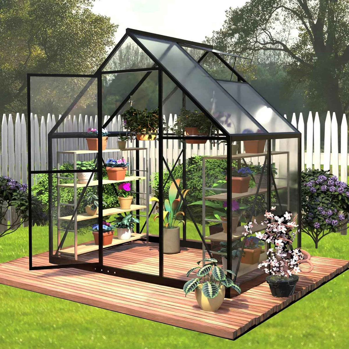 HOOYEAH 6 x 4 FT Polycarbonate Greenhouse, Winter Greenhouses for Outdoors,Outdoor Greenhouse with Roof Air Vent, Heavy Duty Walk-in Aluminum Green House for Outside Garden Backyard