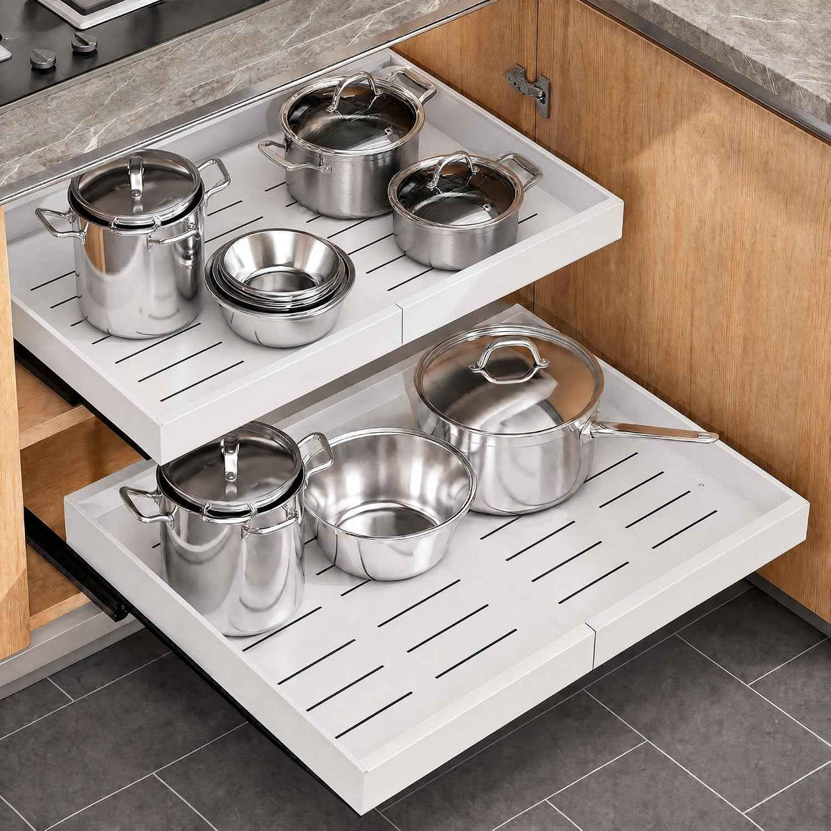 Garvee 2 Pack Pull Out Cabinet Organizers, Expandable 16.93"-27.95"