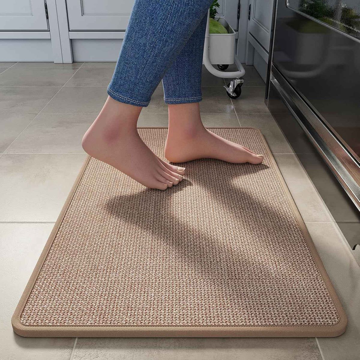 Kitchen Rugs Kitchen Mats for Floor Non Slip Washable Brown 17"x30" | Linen-Look 0.3" Thick Soft Cushioned Absorbent Kitchen Floor Mat Sink Mat Runner Rugs for Kitchen, Front of Sink, Easy Clean