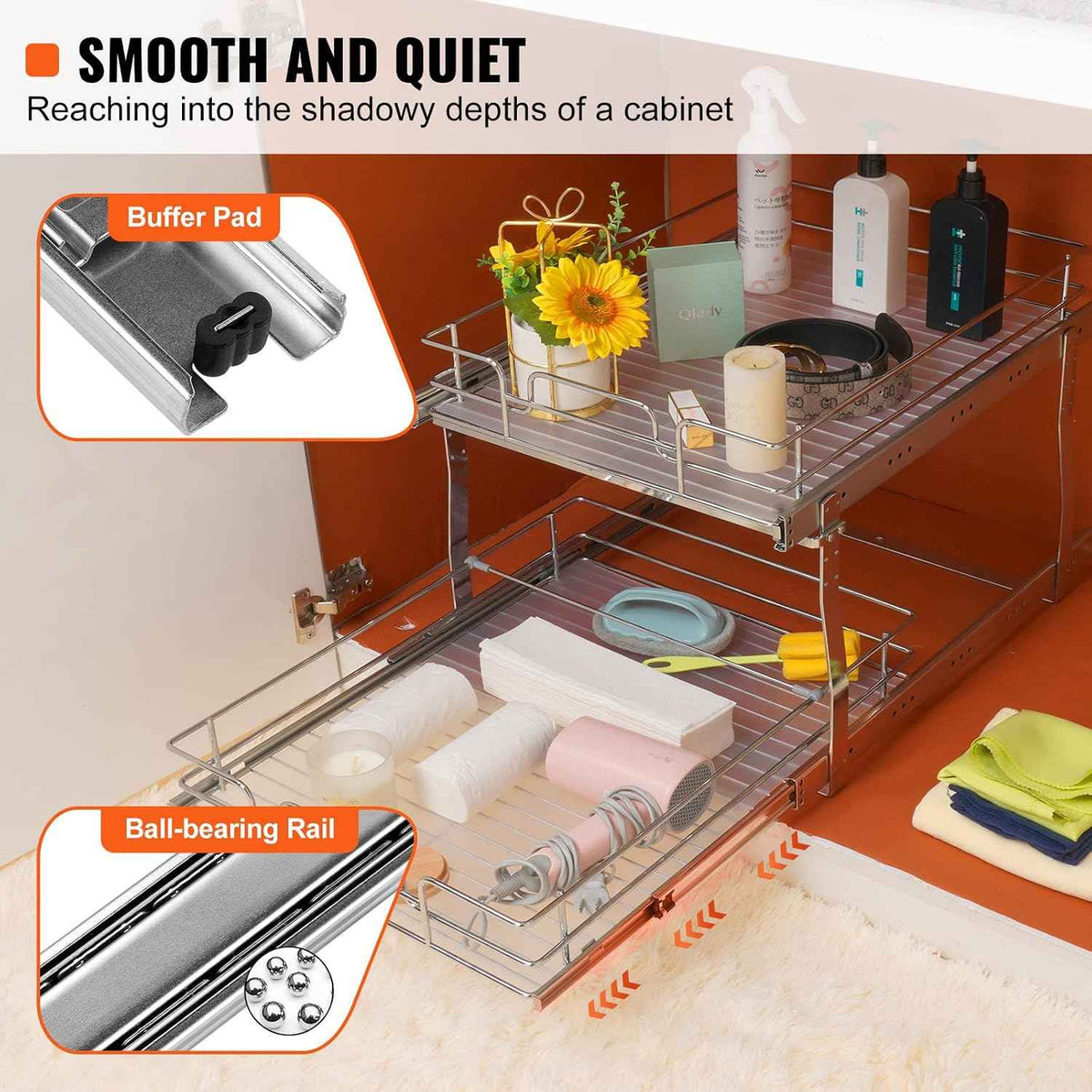 VEVOR 2 Tier 20"Wx21.2"Dx15.2"HPull Out Cabinet Organizer, Heavy Duty