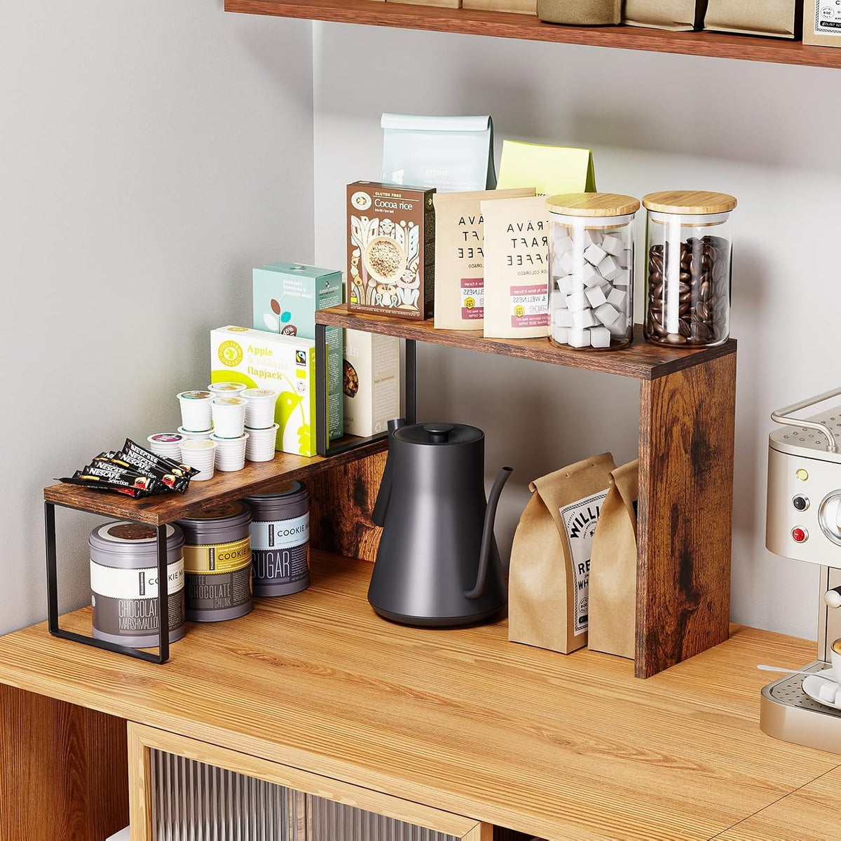 Kitchen Countertop Organizer – Coffee Station Wood Rustic Brown - Field & Nook