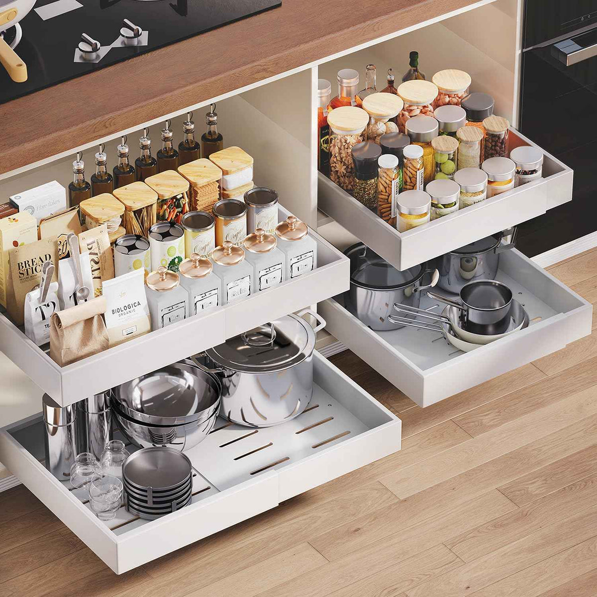 4 Pack Pull-Out Cabinet Organizer, 12"-20" W