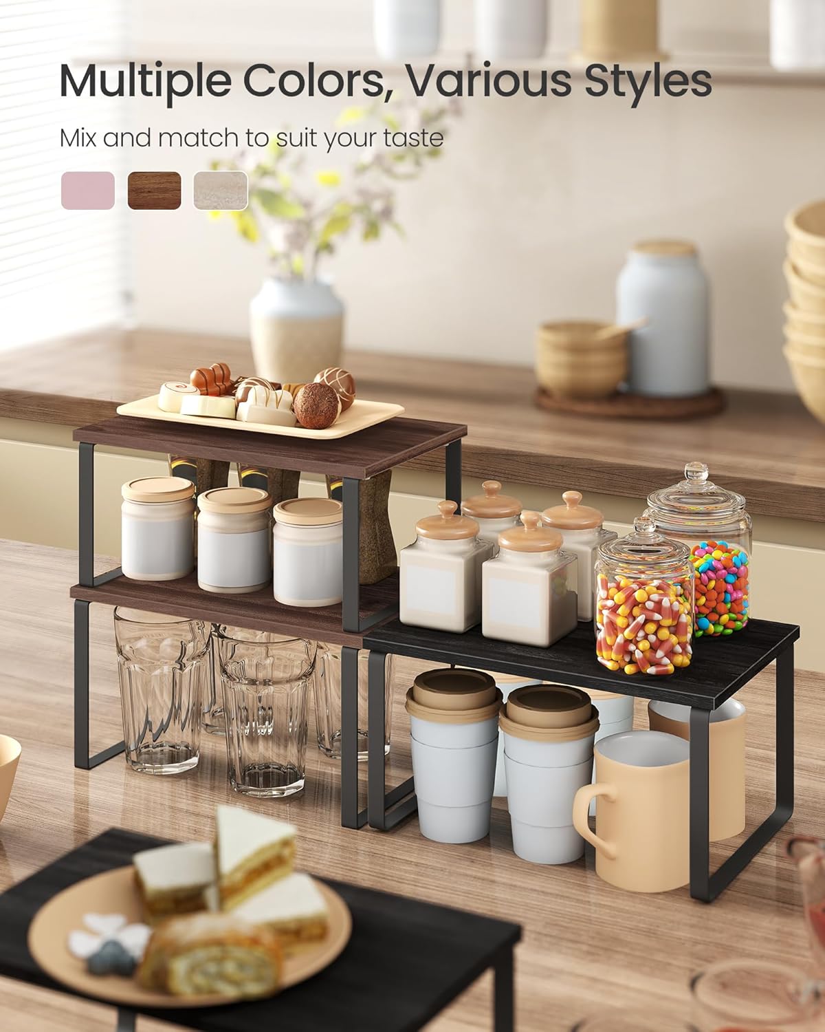 SONGMICS Cabinet Organizer Shelf – Set of 2 Kitchen Counter Shelves - Field & Nook